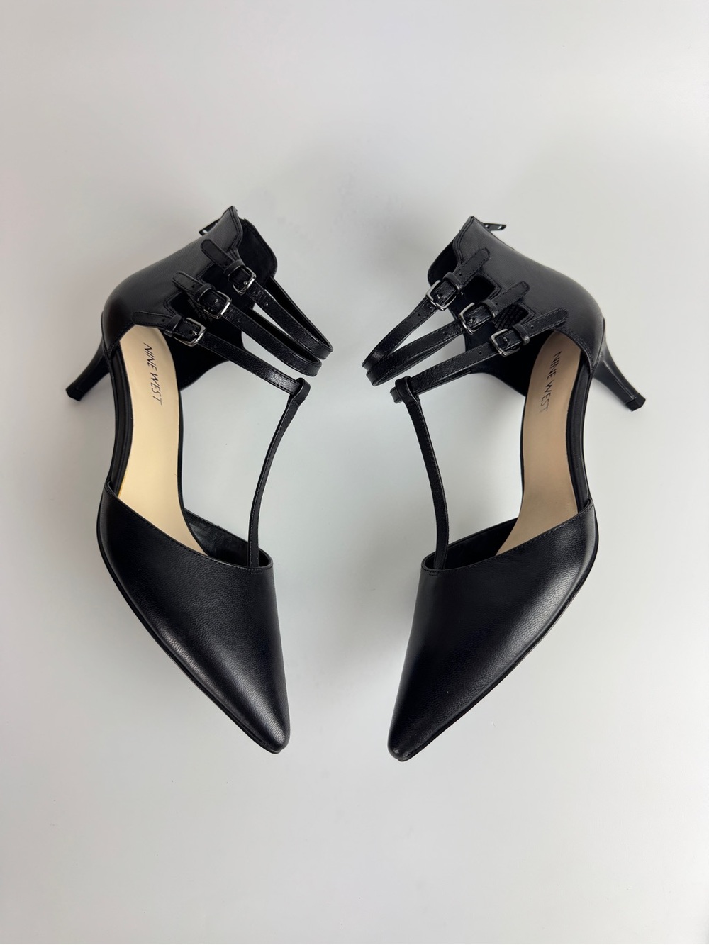 Nine West Women Black Triple Strap Pointed Toe Heels